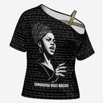 Chimamanda Ngozi Adichie Cross Shoulder Shirt with Expressive Speaking Portrait, Stories Shape Reality - African Pride