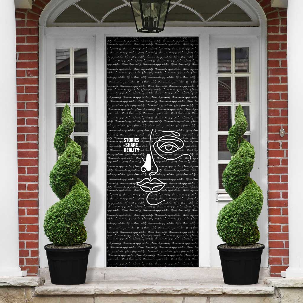Chimamanda Ngozi Adichie Door Cover with Expressive Speaking Portrait, Stories Shape Reality - African Pride