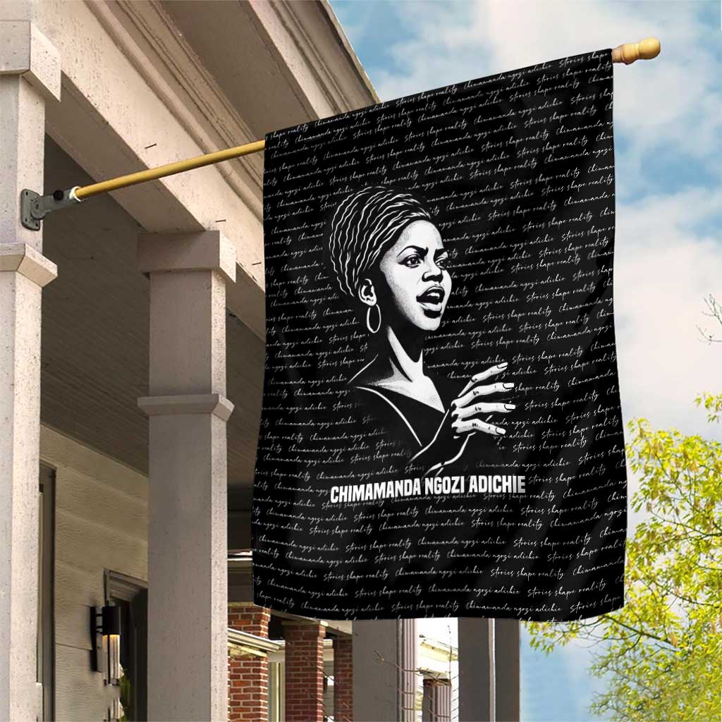 Chimamanda Ngozi Adichie Garden Flag with Expressive Speaking Portrait, Stories Shape Reality - African Pride