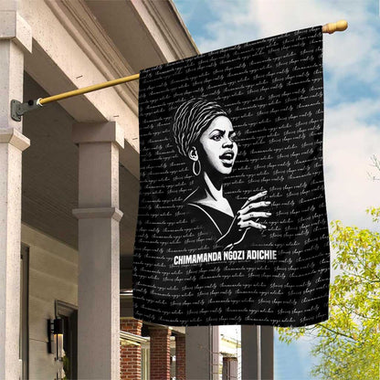Chimamanda Ngozi Adichie Garden Flag with Expressive Speaking Portrait, Stories Shape Reality - African Pride