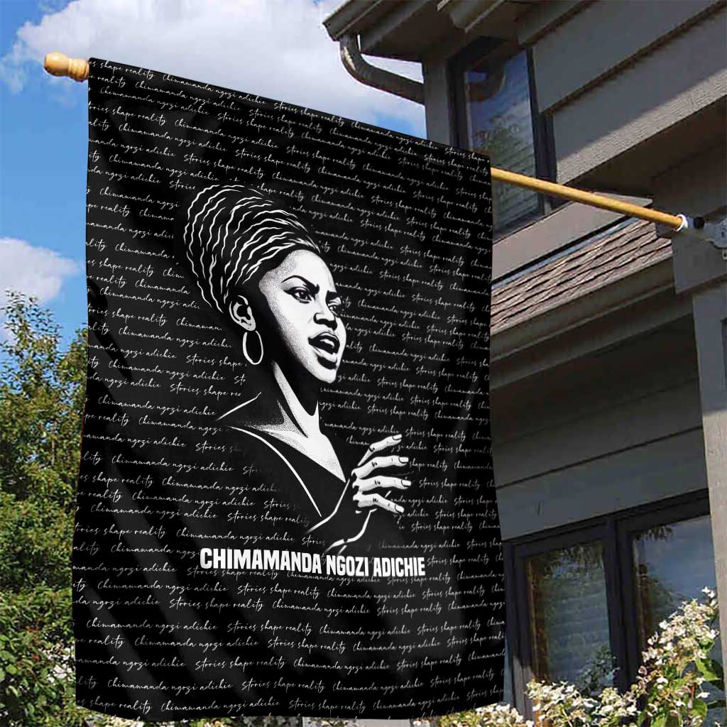 Chimamanda Ngozi Adichie Garden Flag with Expressive Speaking Portrait, Stories Shape Reality - African Pride