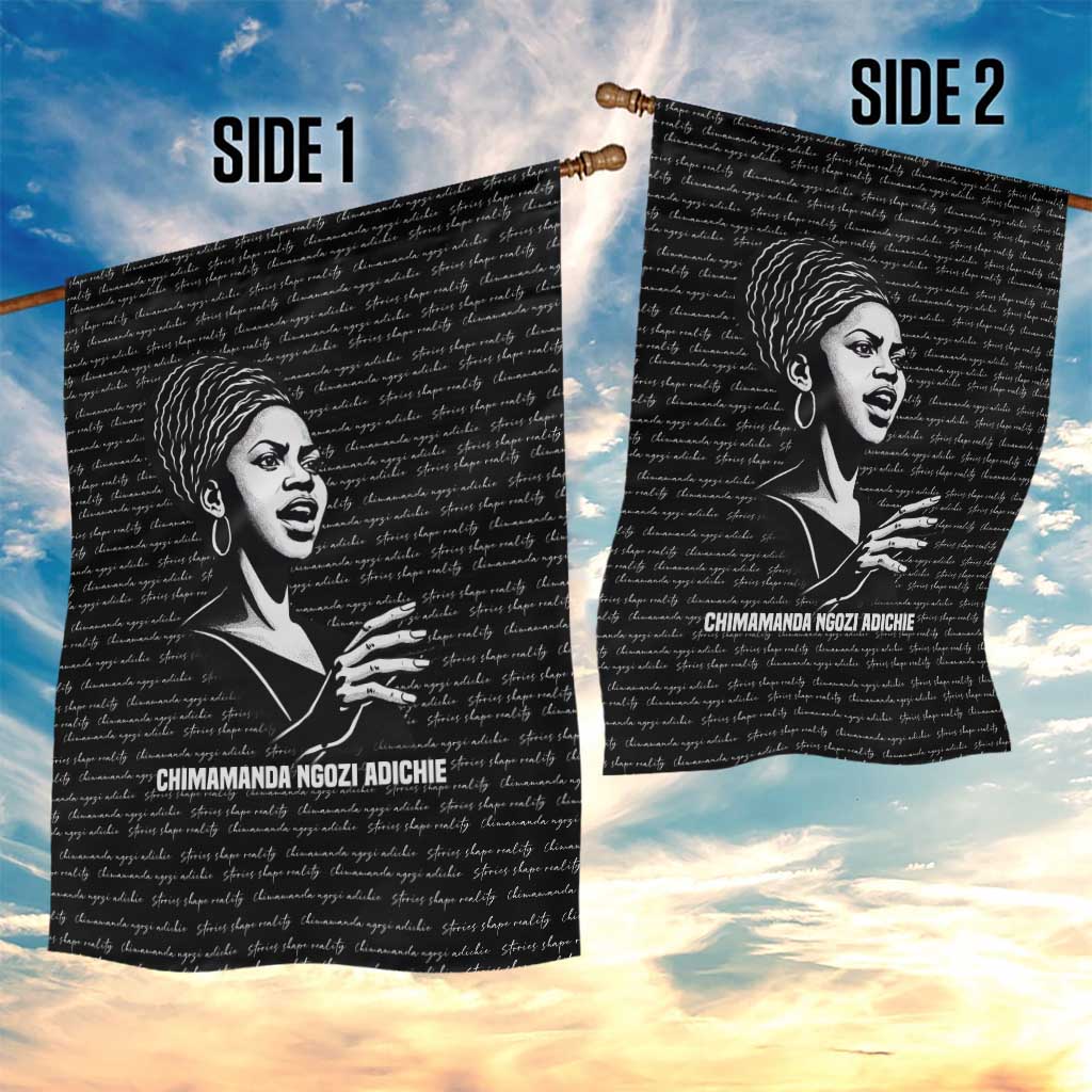 Chimamanda Ngozi Adichie Garden Flag with Expressive Speaking Portrait, Stories Shape Reality - African Pride