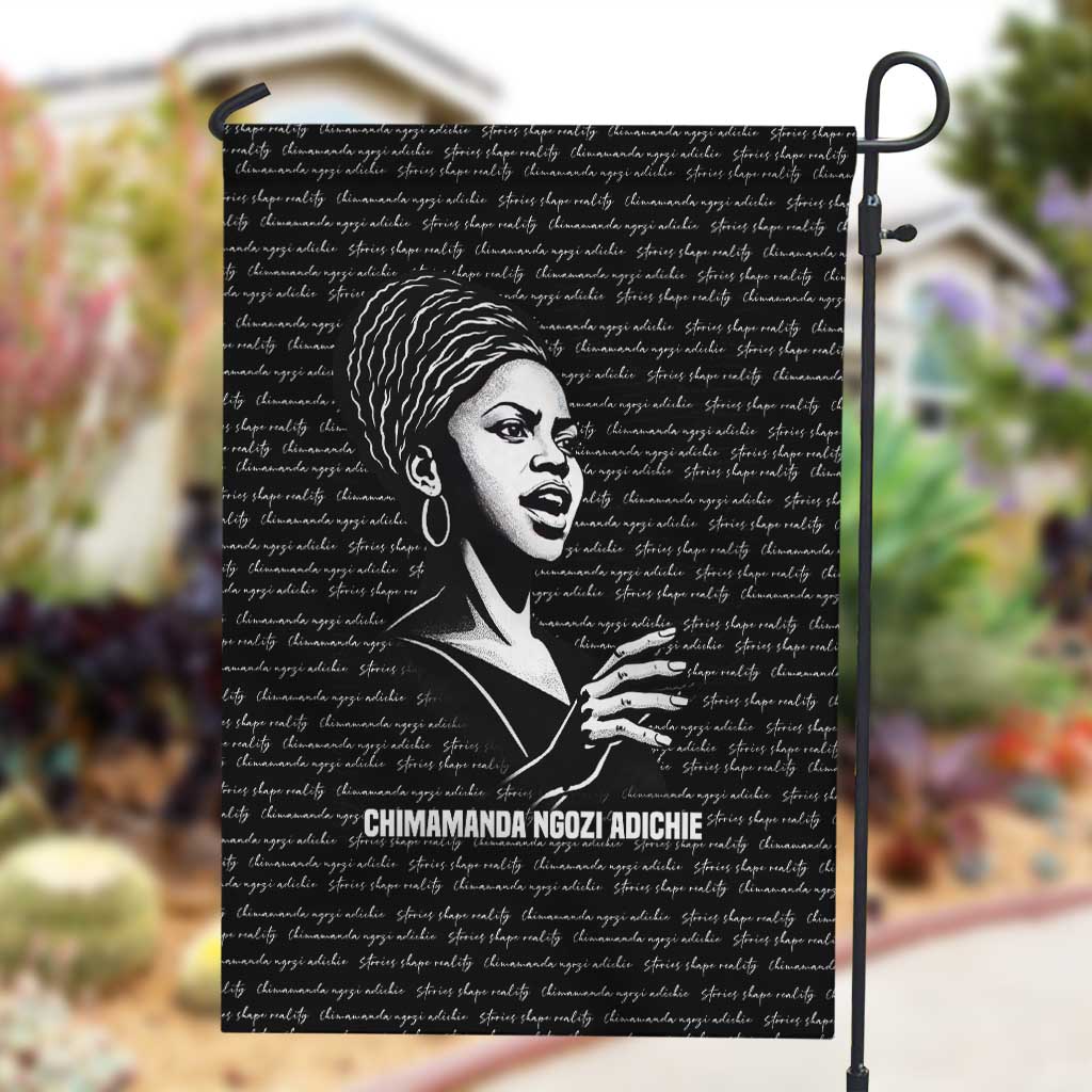 Chimamanda Ngozi Adichie Garden Flag with Expressive Speaking Portrait, Stories Shape Reality - African Pride