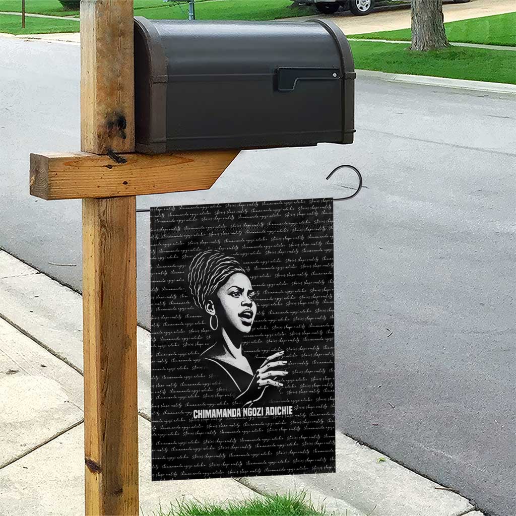 Chimamanda Ngozi Adichie Garden Flag with Expressive Speaking Portrait, Stories Shape Reality - African Pride