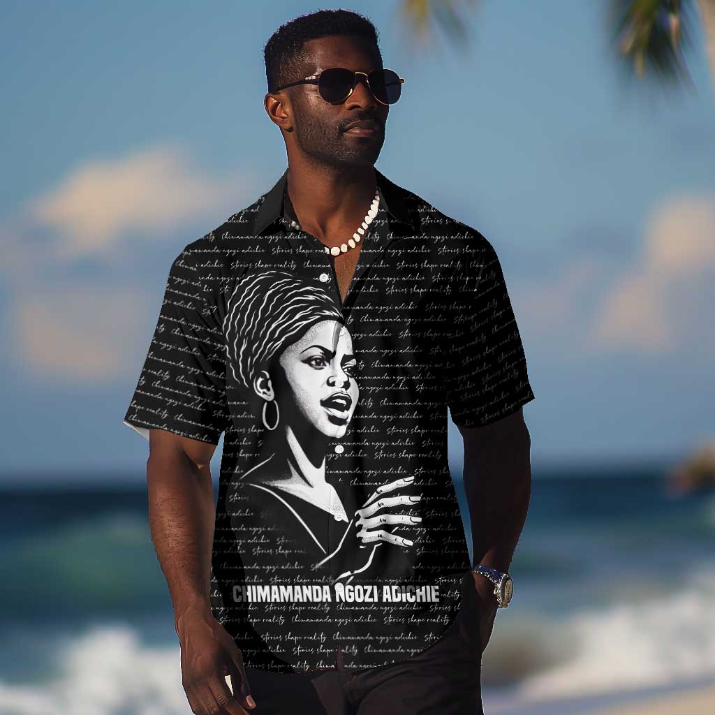 Chimamanda Ngozi Adichie Hawaiian Shirt with Expressive Speaking Portrait, Stories Shape Reality - African Pride