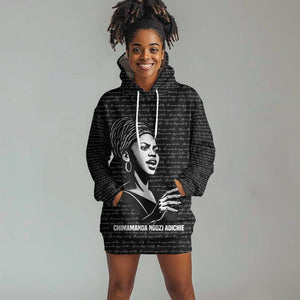 Chimamanda Ngozi Adichie Hoodie Dress with Expressive Speaking Portrait, Stories Shape Reality - African Pride