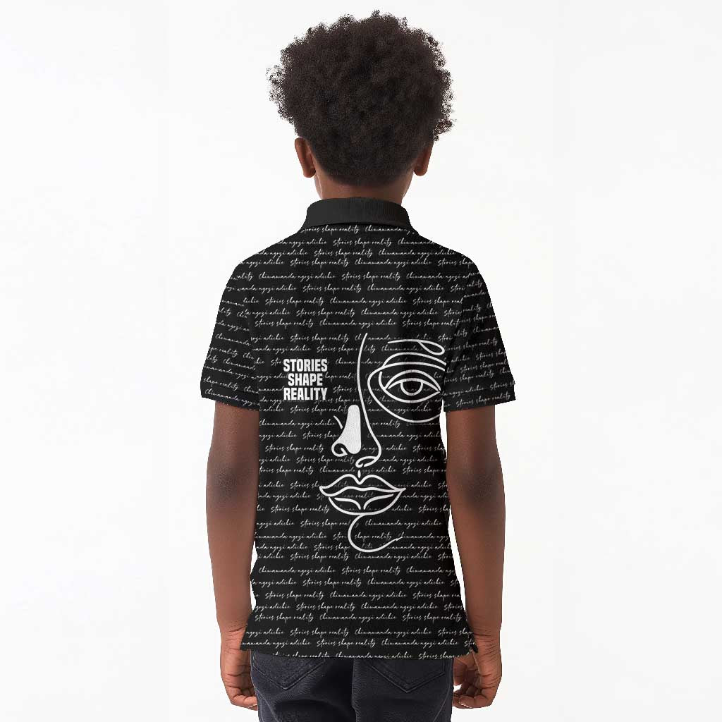 Chimamanda Ngozi Adichie Kid Polo Shirt with Expressive Speaking Portrait, Stories Shape Reality - African Pride