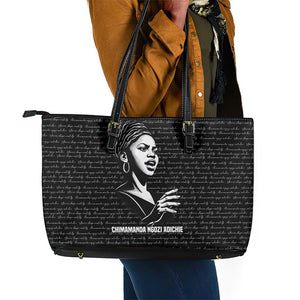 Chimamanda Ngozi Adichie Leather Tote Bag with Expressive Speaking Portrait, Stories Shape Reality - African Pride