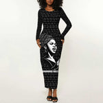 Chimamanda Ngozi Adichie Long Sleeve Bodycon Dress with Expressive Speaking Portrait, Stories Shape Reality - African Pride