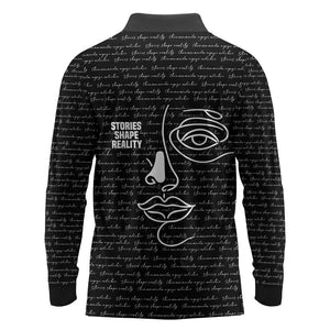 Chimamanda Ngozi Adichie Long Sleeve Polo Shirt with Expressive Speaking Portrait, Stories Shape Reality - African Pride