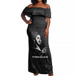 Chimamanda Ngozi Adichie Off Shoulder Maxi Dress with Expressive Speaking Portrait, Stories Shape Reality - African Pride