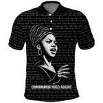 Chimamanda Ngozi Adichie Polo Shirt with Expressive Speaking Portrait, Stories Shape Reality - African Pride