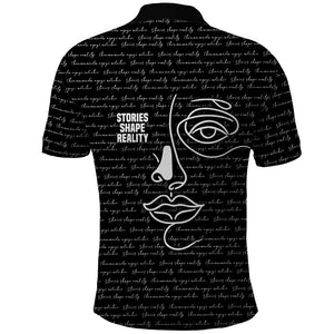 Chimamanda Ngozi Adichie Polo Shirt with Expressive Speaking Portrait, Stories Shape Reality - African Pride