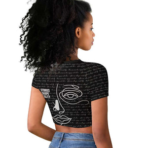 Chimamanda Ngozi Adichie Raglan Cropped T shirt with Expressive Speaking Portrait, Stories Shape Reality - African Pride