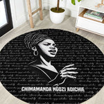 Chimamanda Ngozi Adichie Round Carpet with Expressive Speaking Portrait, Stories Shape Reality - African Pride