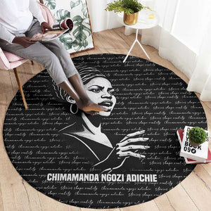 Chimamanda Ngozi Adichie Round Carpet with Expressive Speaking Portrait, Stories Shape Reality - African Pride