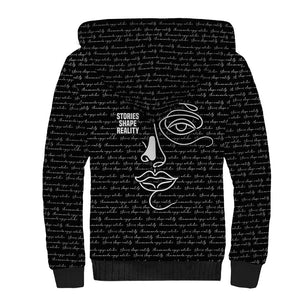 Chimamanda Ngozi Adichie Sherpa Hoodie with Expressive Speaking Portrait, Stories Shape Reality - African Pride