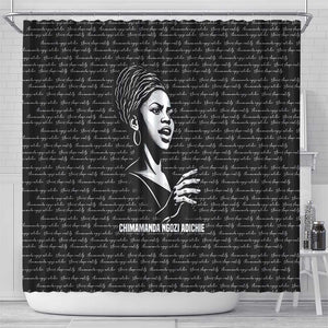Chimamanda Ngozi Adichie Shower Curtain with Expressive Speaking Portrait, Stories Shape Reality - African Pride
