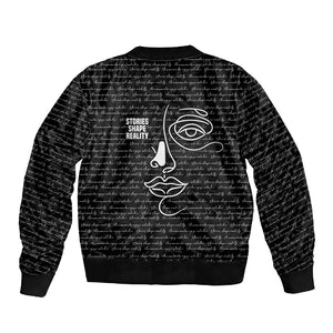 Chimamanda Ngozi Adichie Sleeve Zip Bomber Jacket with Expressive Speaking Portrait, Stories Shape Reality - African Pride