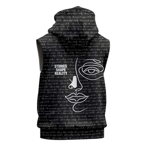 Chimamanda Ngozi Adichie Sleeveless Zip Hoodie with Expressive Speaking Portrait, Stories Shape Reality - African Pride