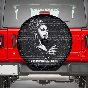 Chimamanda Ngozi Adichie Spare Tire Cover with Expressive Speaking Portrait, Stories Shape Reality - African Pride