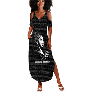 Chimamanda Ngozi Adichie Summer Maxi Dress with Expressive Speaking Portrait, Stories Shape Reality - African Pride