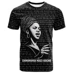 Chimamanda Ngozi Adichie T shirt with Expressive Speaking Portrait, Stories Shape Reality - African Pride