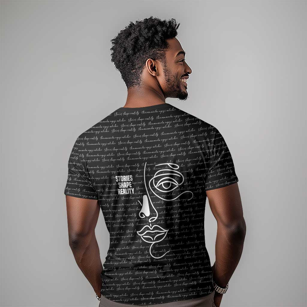 Chimamanda Ngozi Adichie T shirt with Expressive Speaking Portrait, Stories Shape Reality - African Pride