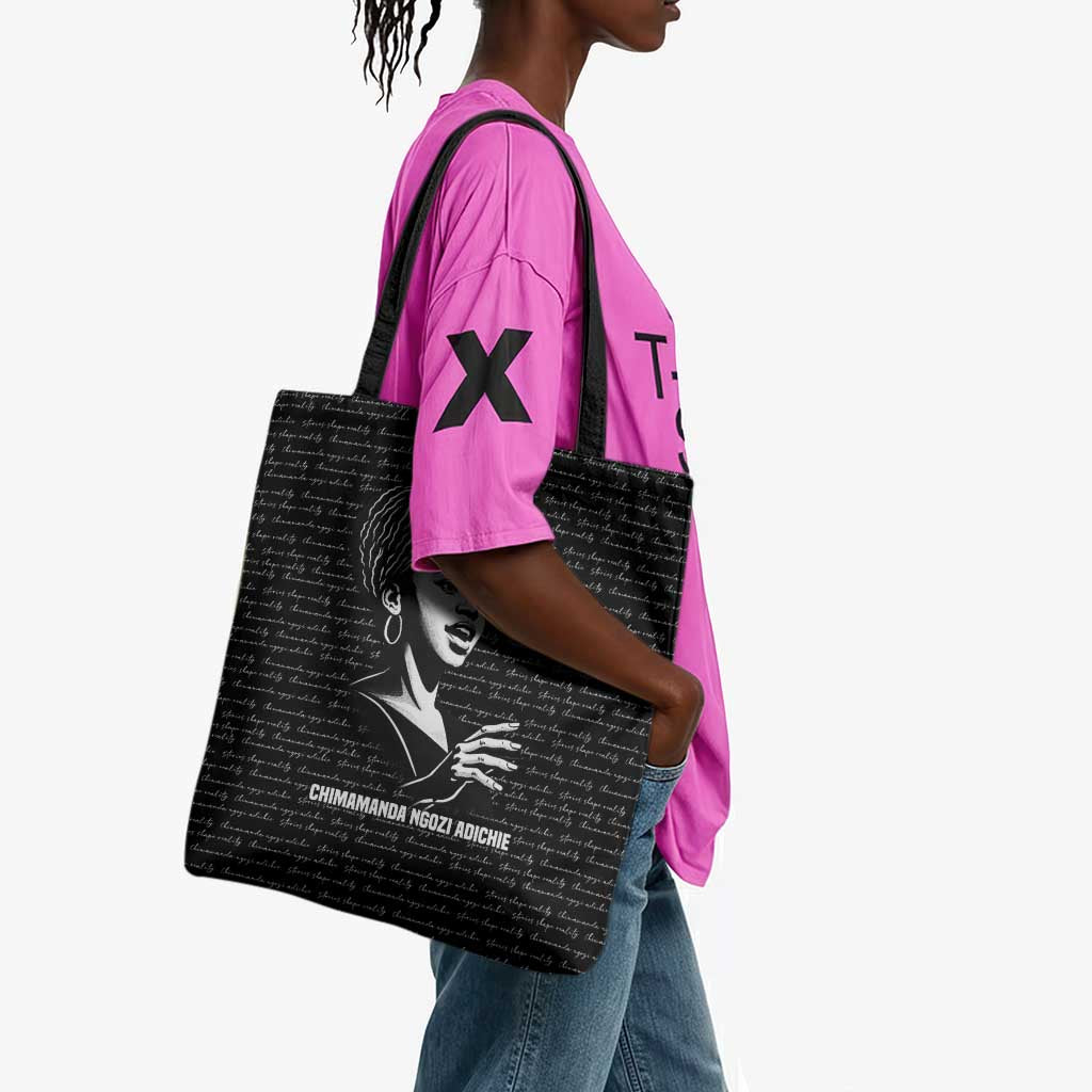 Chimamanda Ngozi Adichie Tote Bag with Expressive Speaking Portrait, Stories Shape Reality - African Pride
