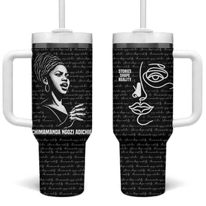 Chimamanda Ngozi Adichie Tumbler With Handle with Expressive Speaking Portrait, Stories Shape Reality - African Pride
