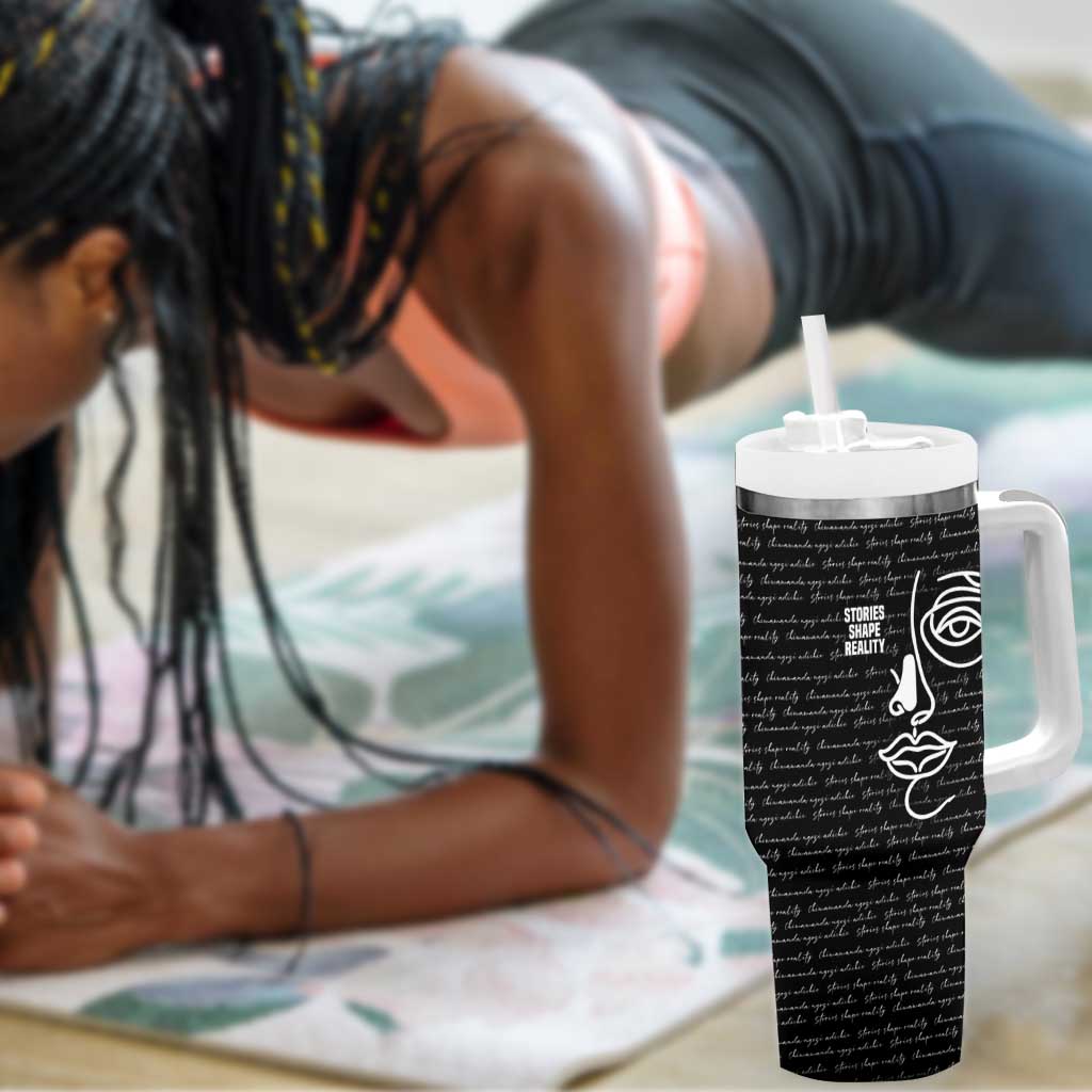 Chimamanda Ngozi Adichie Tumbler With Handle with Expressive Speaking Portrait, Stories Shape Reality - African Pride