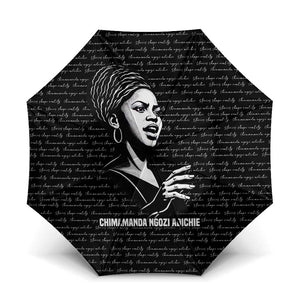 Chimamanda Ngozi Adichie Umbrella with Expressive Speaking Portrait, Stories Shape Reality - African Pride