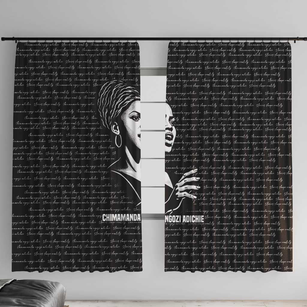 Chimamanda Ngozi Adichie Window Curtain with Expressive Speaking Portrait, Stories Shape Reality - African Pride