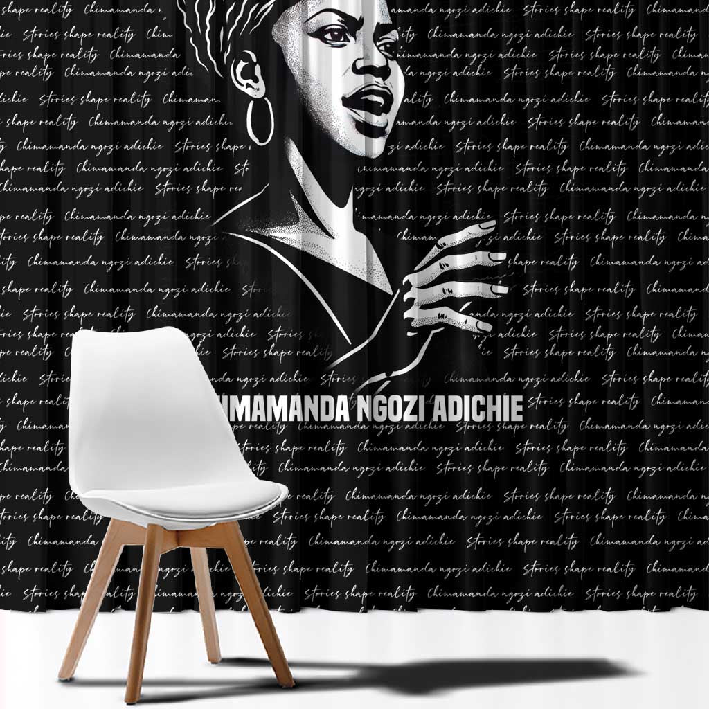 Chimamanda Ngozi Adichie Window Curtain with Expressive Speaking Portrait, Stories Shape Reality - African Pride