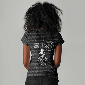 Chimamanda Ngozi Adichie Women V-Neck T-Shirt with Expressive Speaking Portrait, Stories Shape Reality - African Pride
