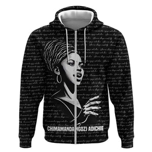 Chimamanda Ngozi Adichie Zip Hoodie with Expressive Speaking Portrait, Stories Shape Reality - African Pride