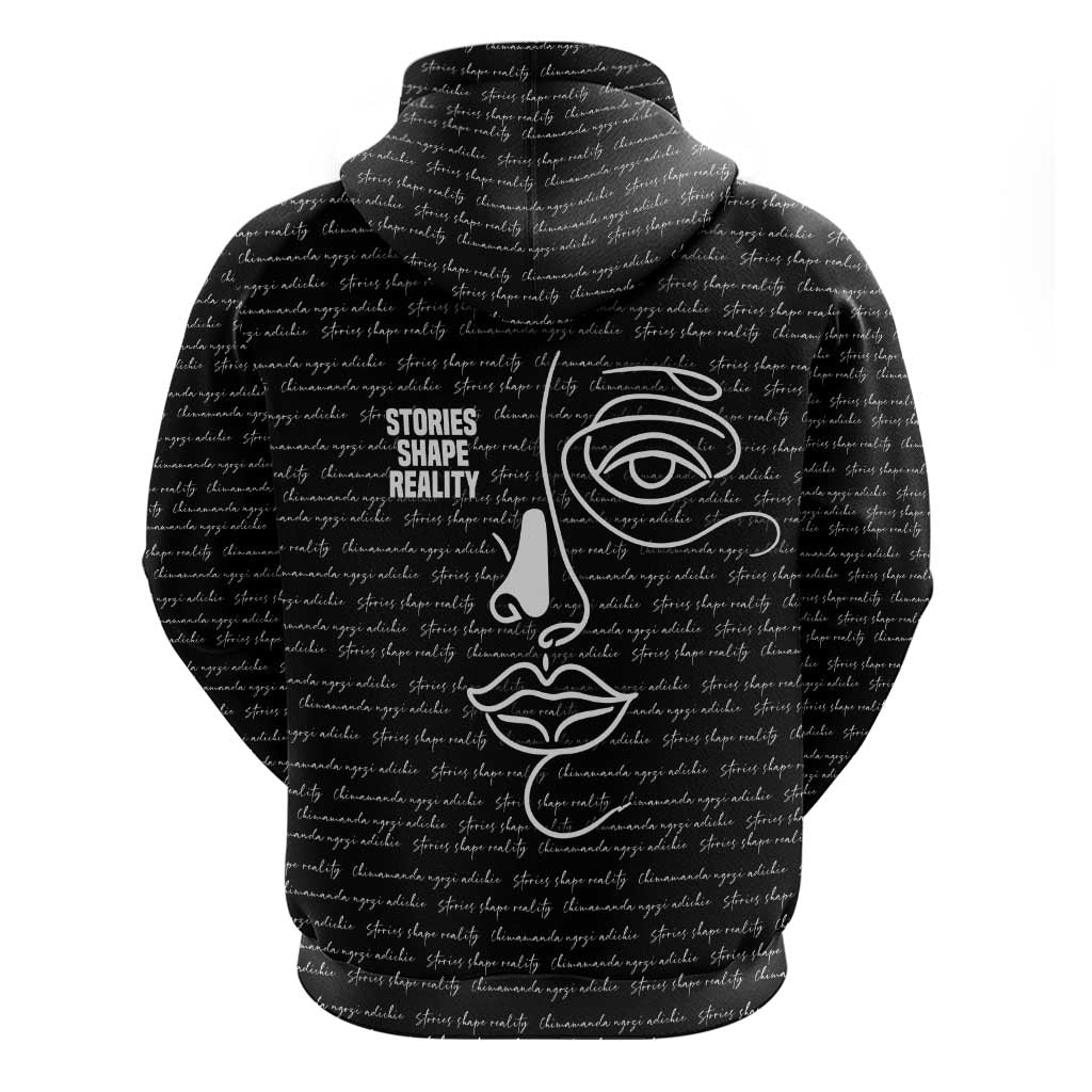Chimamanda Ngozi Adichie Zip Hoodie with Expressive Speaking Portrait, Stories Shape Reality - African Pride