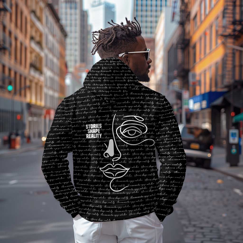 Chimamanda Ngozi Adichie Zip Hoodie with Expressive Speaking Portrait, Stories Shape Reality - African Pride