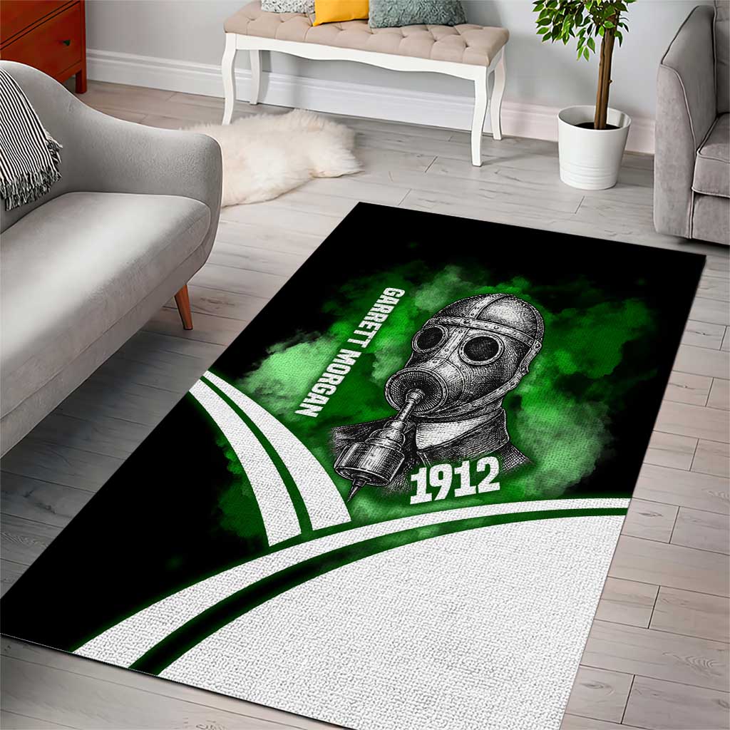 Garrett Morgan Area Rug with Gas Mask Invention Illustration, Inventing to Save Lives Quote - African Pride