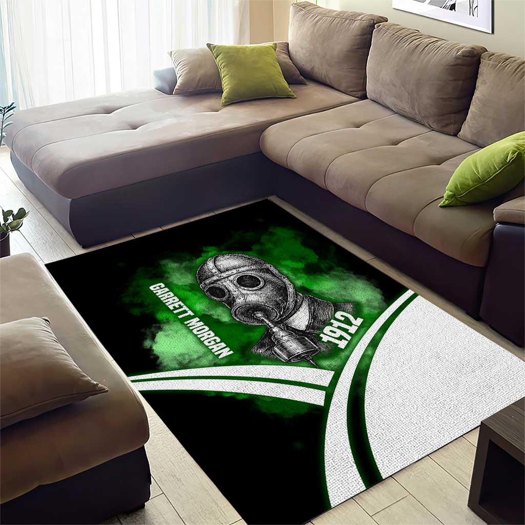 Garrett Morgan Area Rug with Gas Mask Invention Illustration, Inventing to Save Lives Quote - African Pride
