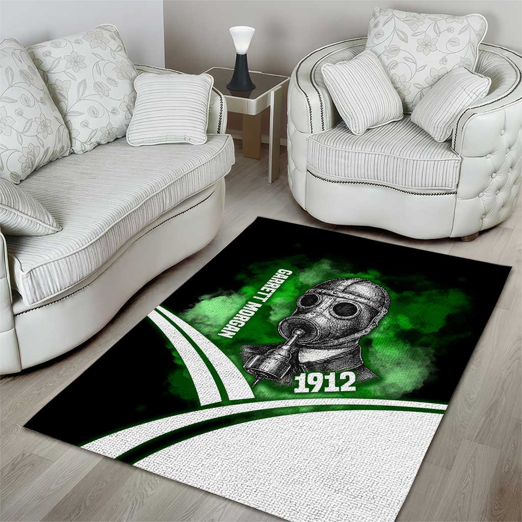 Garrett Morgan Area Rug with Gas Mask Invention Illustration, Inventing to Save Lives Quote - African Pride