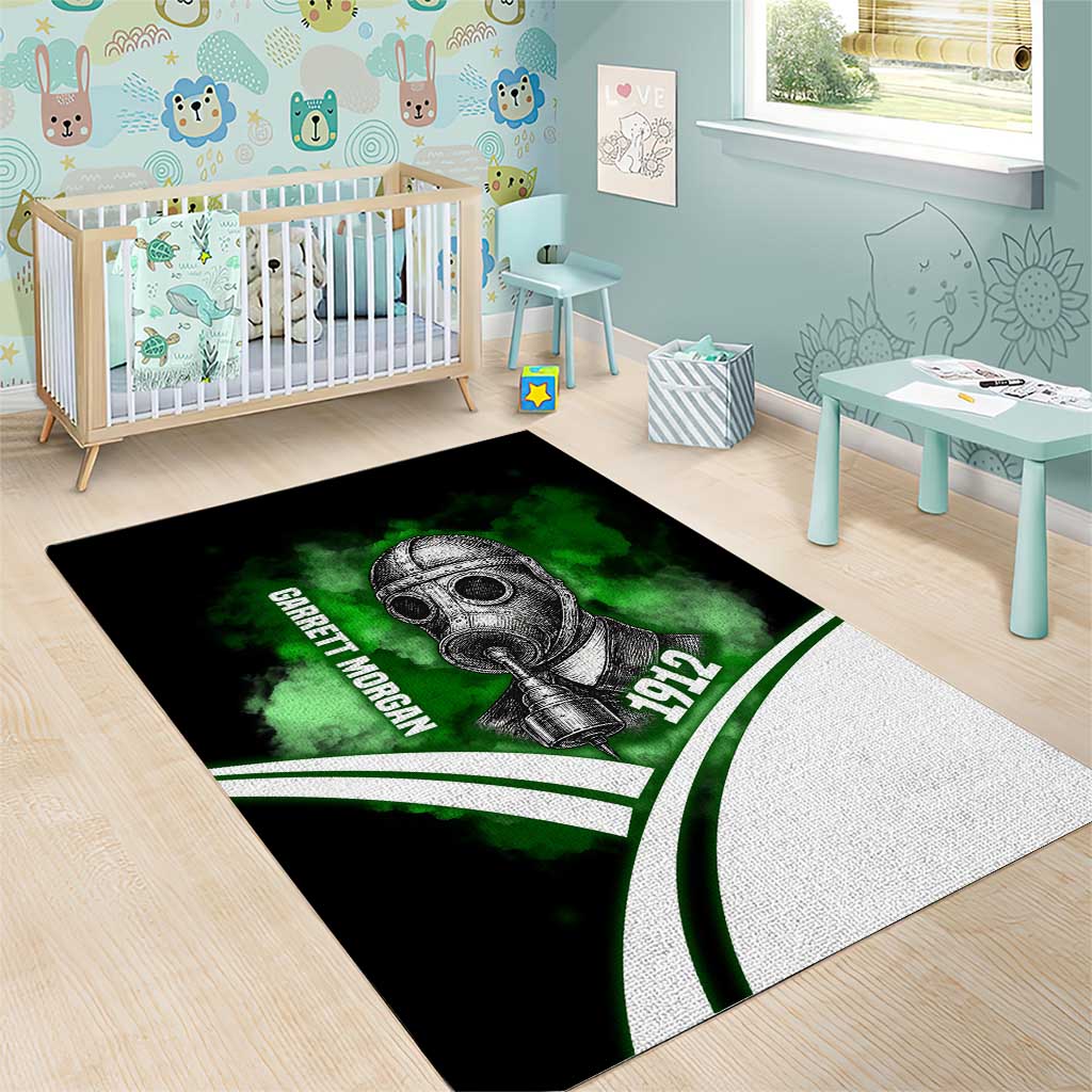 Garrett Morgan Area Rug with Gas Mask Invention Illustration, Inventing to Save Lives Quote - African Pride