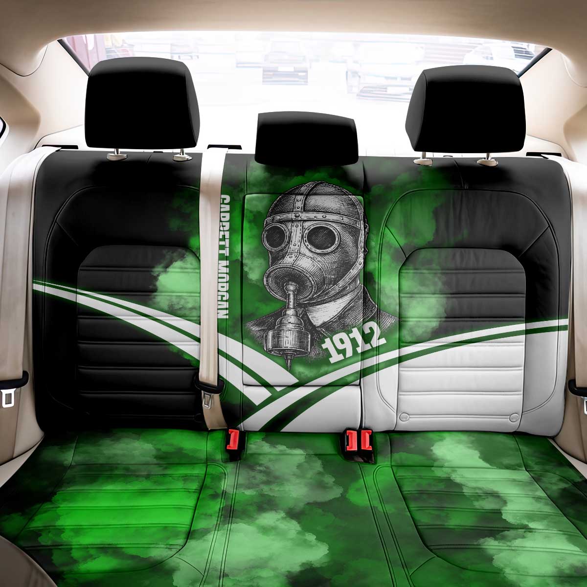 Garrett Morgan Back Car Seat Cover with Gas Mask Invention Illustration, Inventing to Save Lives Quote - African Pride