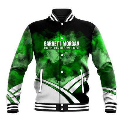 Garrett Morgan Baseball Jacket with Gas Mask Invention Illustration, Inventing to Save Lives Quote - African Pride