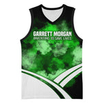 Garrett Morgan Basketball Jersey with Gas Mask Invention Illustration, Inventing to Save Lives Quote - African Pride
