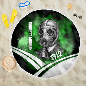 Garrett Morgan Beach Blanket with Gas Mask Invention Illustration, Inventing to Save Lives Quote - African Pride