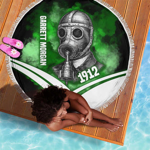 Garrett Morgan Beach Blanket with Gas Mask Invention Illustration, Inventing to Save Lives Quote - African Pride