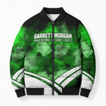 Garrett Morgan Bomber Puffer Jacket with Gas Mask Invention Illustration, Inventing to Save Lives Quote - African Pride