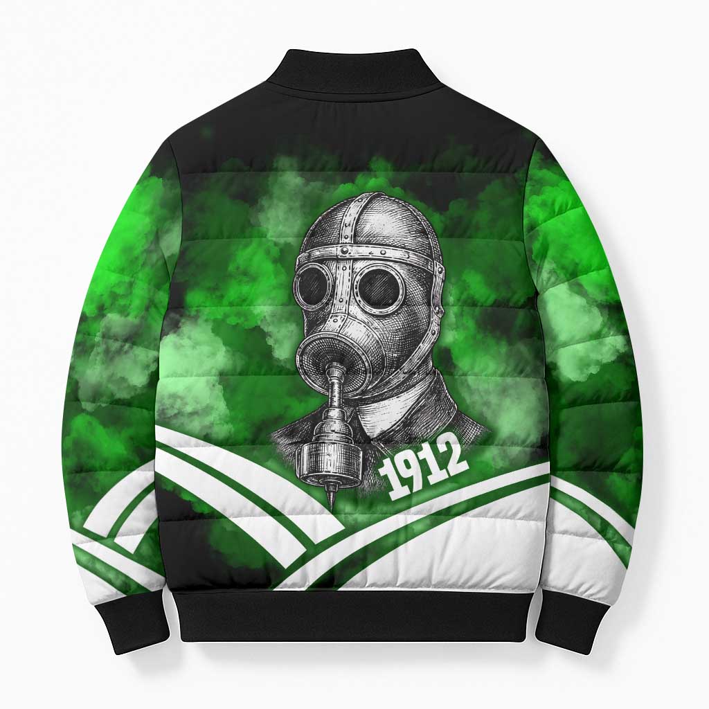 Garrett Morgan Bomber Puffer Jacket with Gas Mask Invention Illustration, Inventing to Save Lives Quote - African Pride