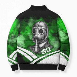 Garrett Morgan Bomber Puffer Jacket with Gas Mask Invention Illustration, Inventing to Save Lives Quote - African Pride
